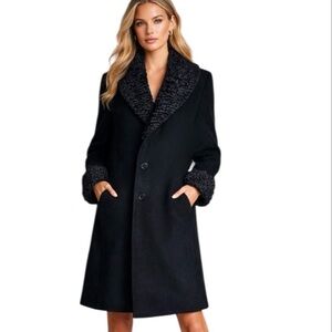 Vintage Cashmere Coat with Persian Lamb Trim 50’s Black Size M Men’s L Women’s